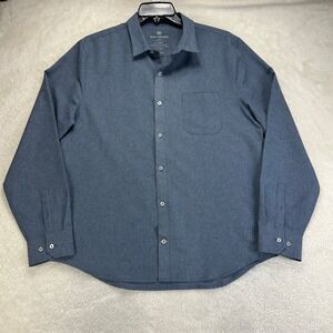 Mack Weldon Button Up Shirt Mens L Heather Blue Seawool Blend Long Sleeve Pocket